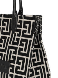 Sac cabas b-army 42 en jacquard monogramme et cuir - Ivoire & Noir