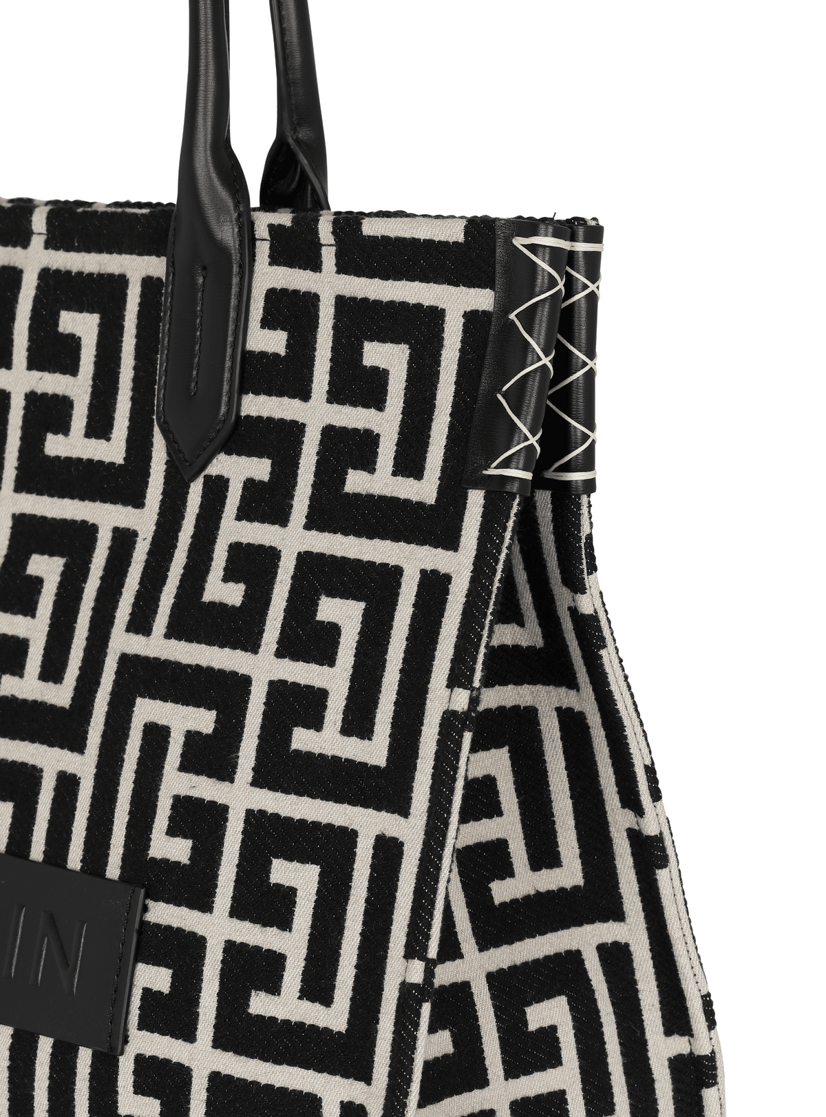 Sac cabas b-army 42 en jacquard monogramme et cuir - Ivoire & Noir