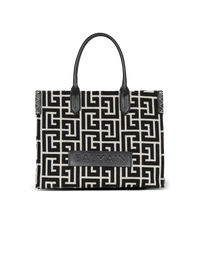 Sac cabas b-army 42 en jacquard monogramme et cuir - Ivoire & Noir