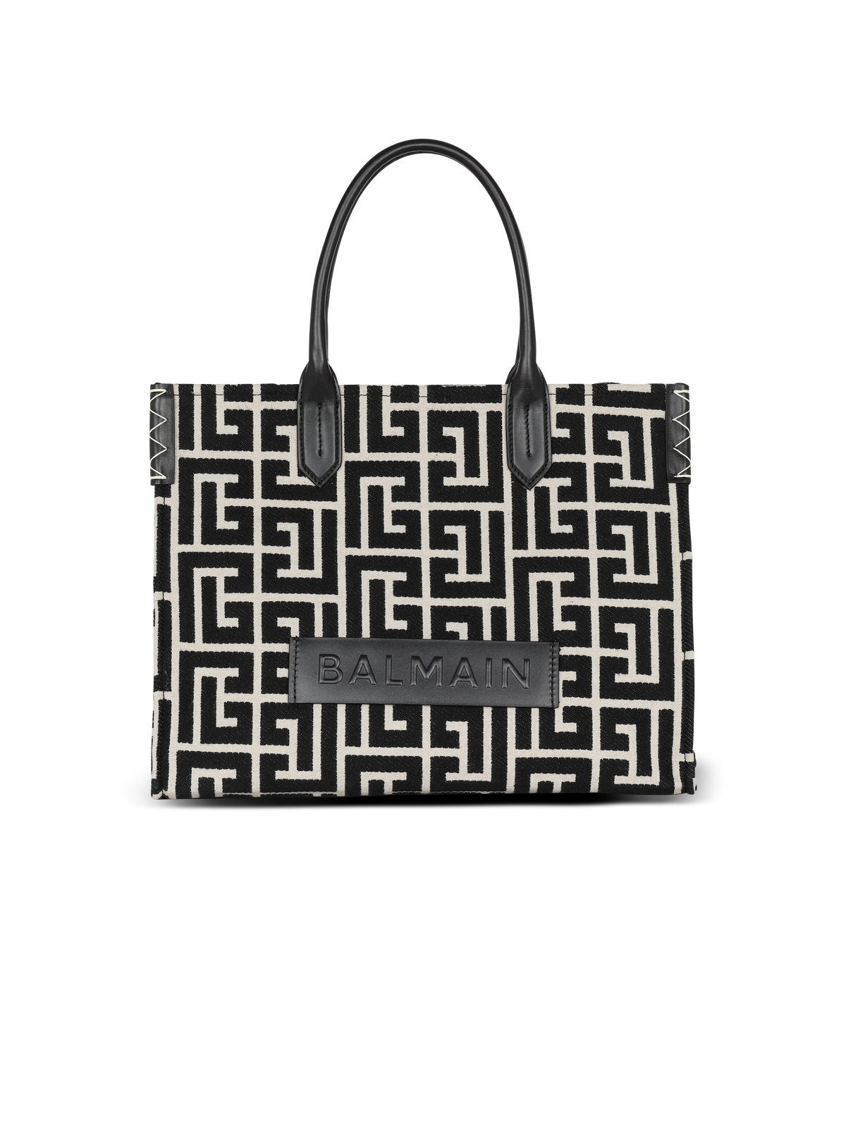 Sac cabas b-army 42 en jacquard monogramme et cuir - Ivoire & Noir