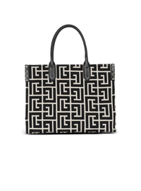 Sac cabas b-army 42 en jacquard monogramme et cuir - Ivoire & Noir