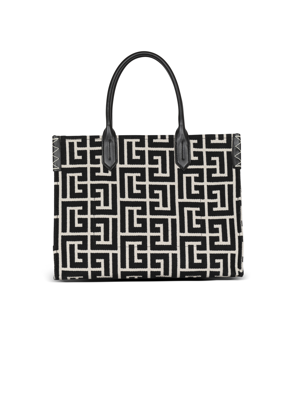 Sac cabas b-army 42 en jacquard monogramme et cuir - Ivoire & Noir