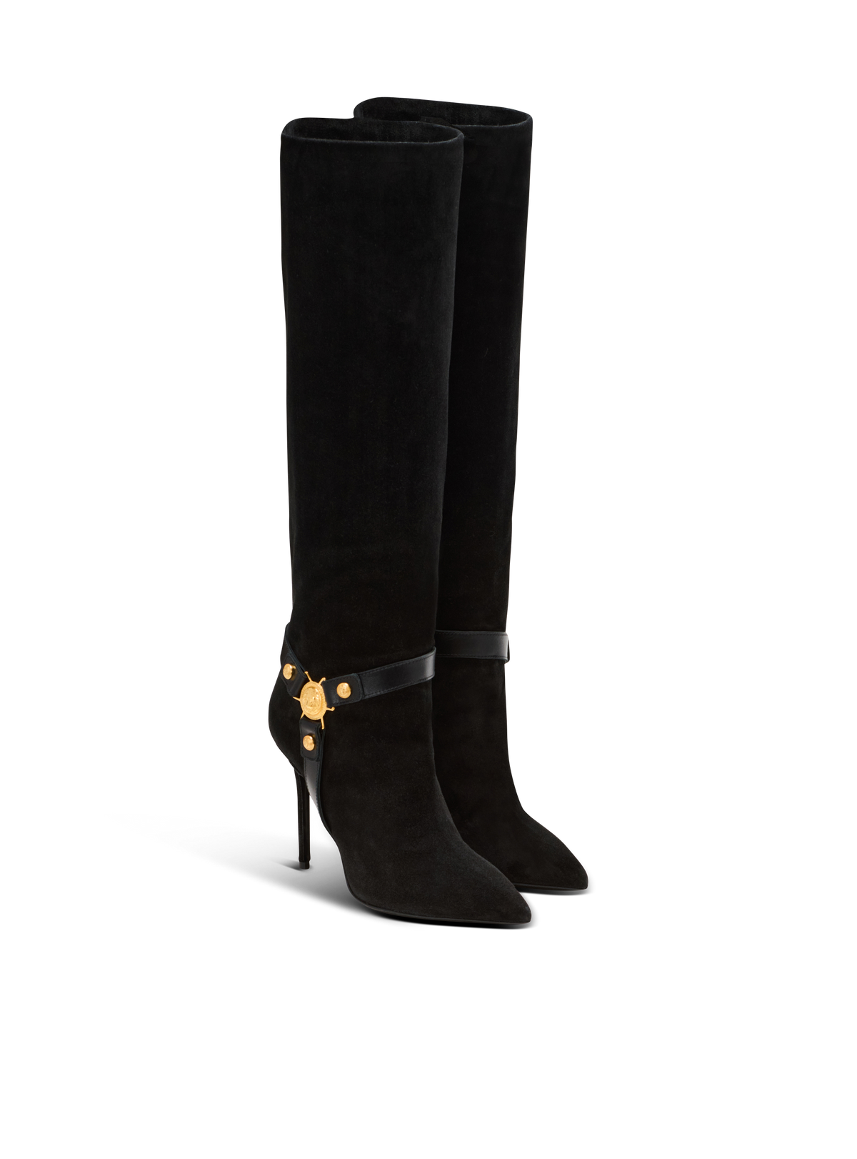 Bottes eva à talons en cuir suédé plissé - Noir