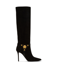 Bottes eva à talons en cuir suédé plissé - Noir