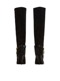 Bottes eva à talons en cuir suédé plissé - Noir