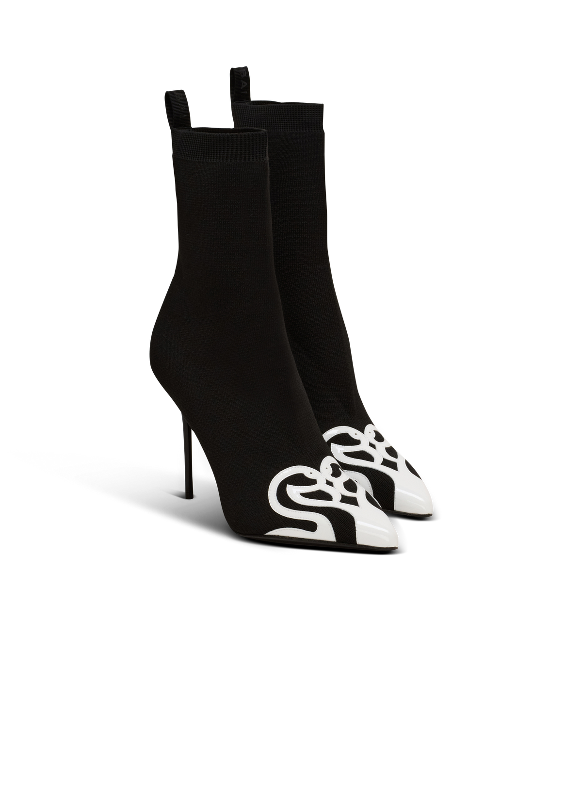 Bottines skye en tricot et cuir verni - Noir & Blanc