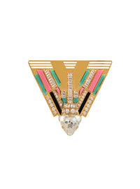 Art Deco Brass and Crystal Brooch - Multicolor