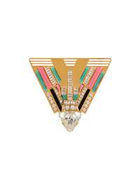 Broche art déco en laiton et cristaux - Multicolore