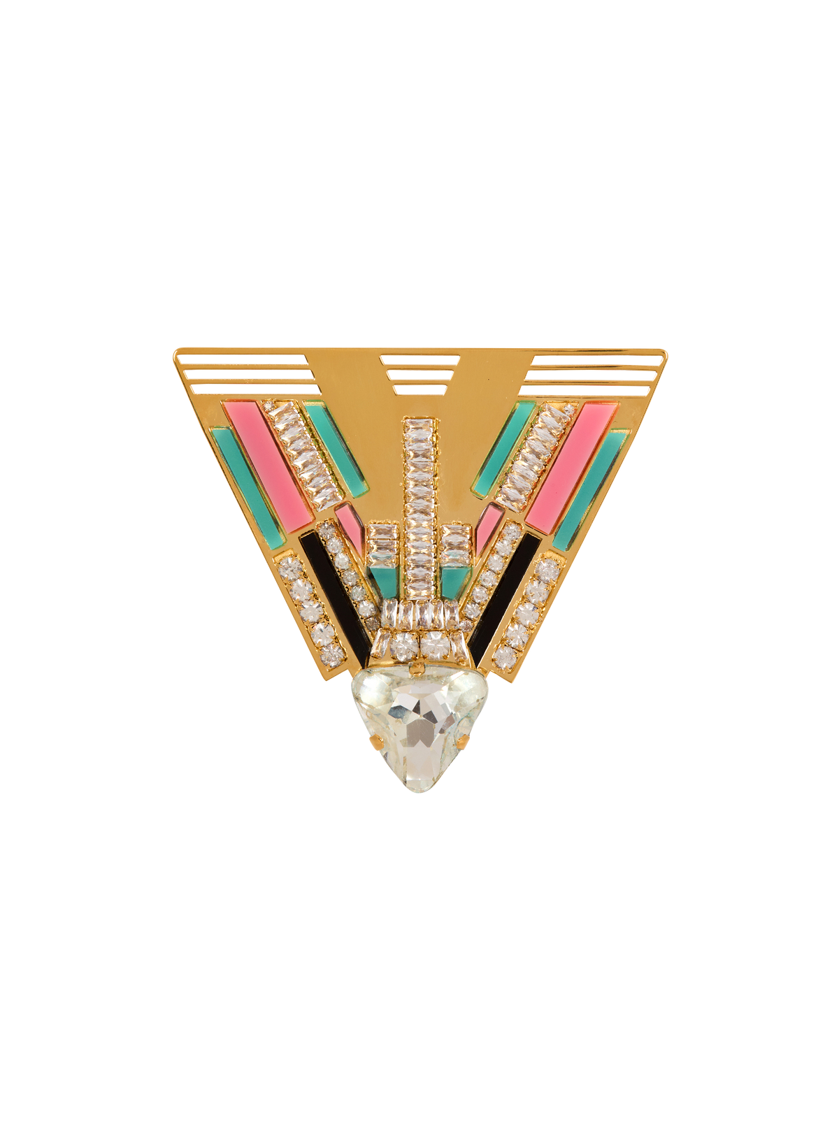 Broche art déco en laiton et cristaux - Multicolore