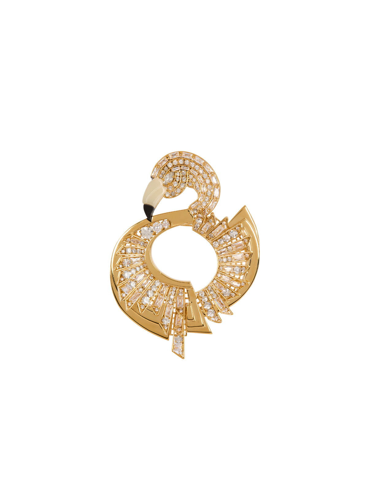 Broche Flamant Rose en laiton et cristaux - Or Fort & Cristal