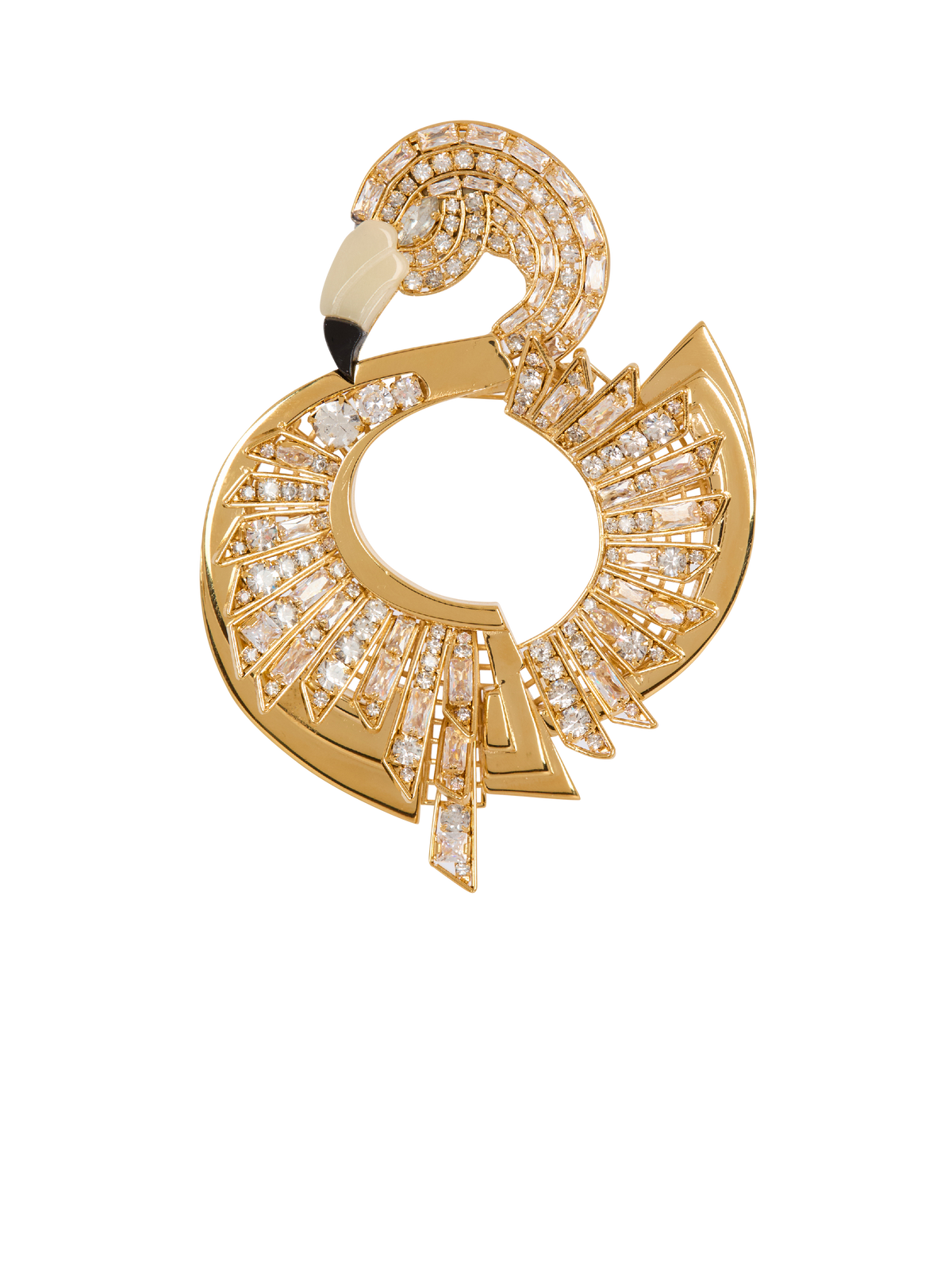 Broche flamant rose en laiton et cristaux  - Or Fort & Cristal