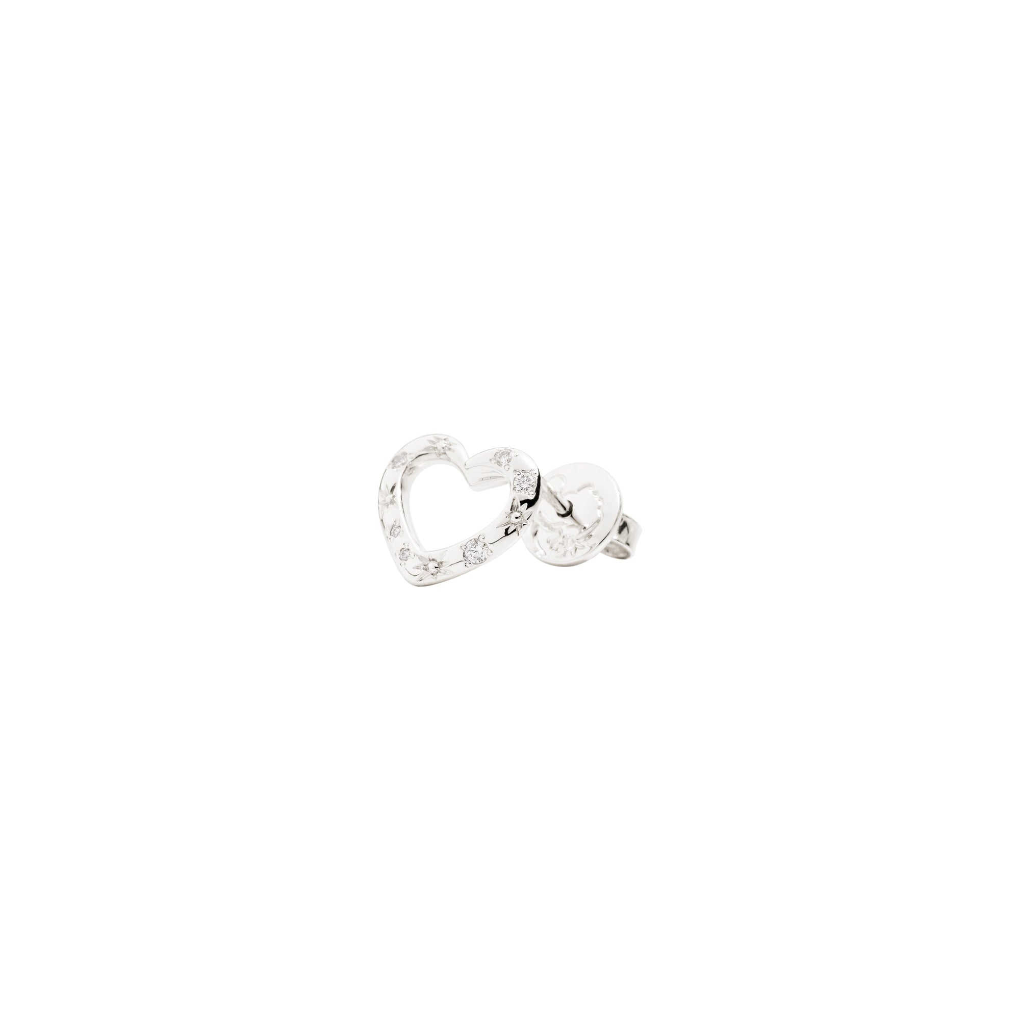Mono boucle d'oreille Cuore en or blanc 9K et diamants - Or Rose
