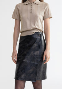 Jupe midi Doja portefeuille en cuir - Washed Grey