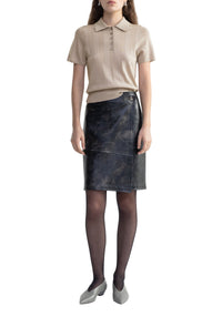 Jupe midi Doja portefeuille en cuir - Washed Grey