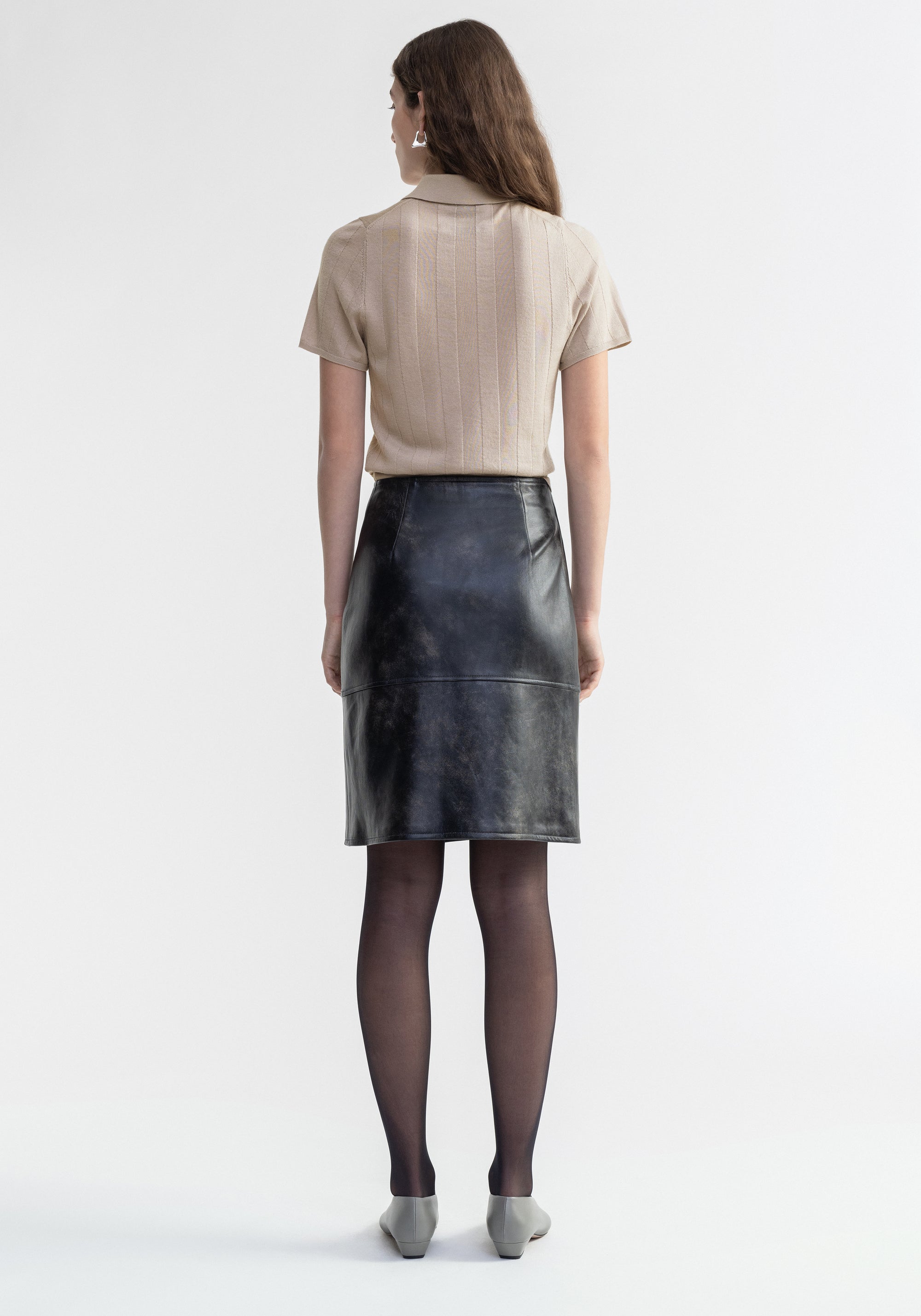 Jupe midi Doja portefeuille en cuir - Washed Grey