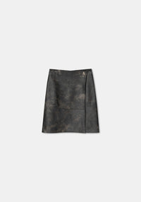 Jupe midi Doja portefeuille en cuir - Washed Grey