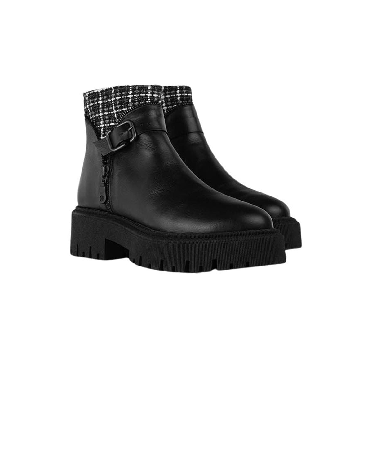 Bottines Dorval en cuir et twéed - Black