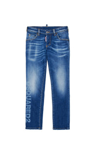 Pantalon droit délavé en denim - Blue Denim