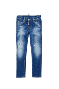 Straight-leg washed denim trousers - Blue Denim