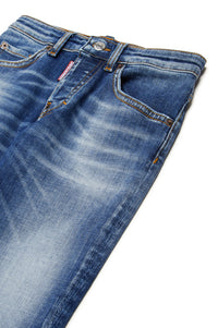 Straight-leg washed denim trousers - Blue Denim