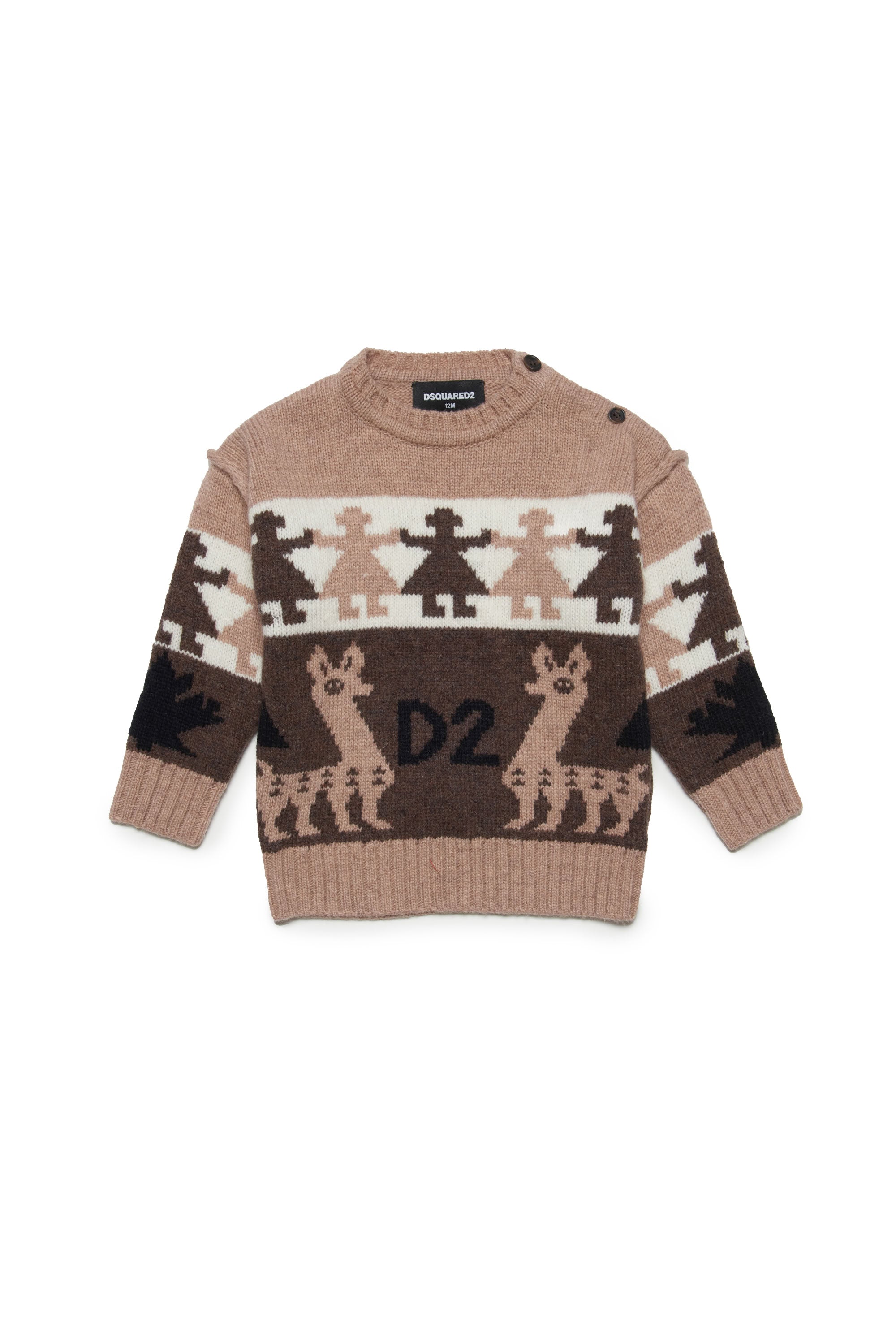 Pull à imprimé jacquard en laine - Light Brown