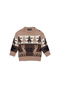 Wool jacquard print jumper - Light Brown