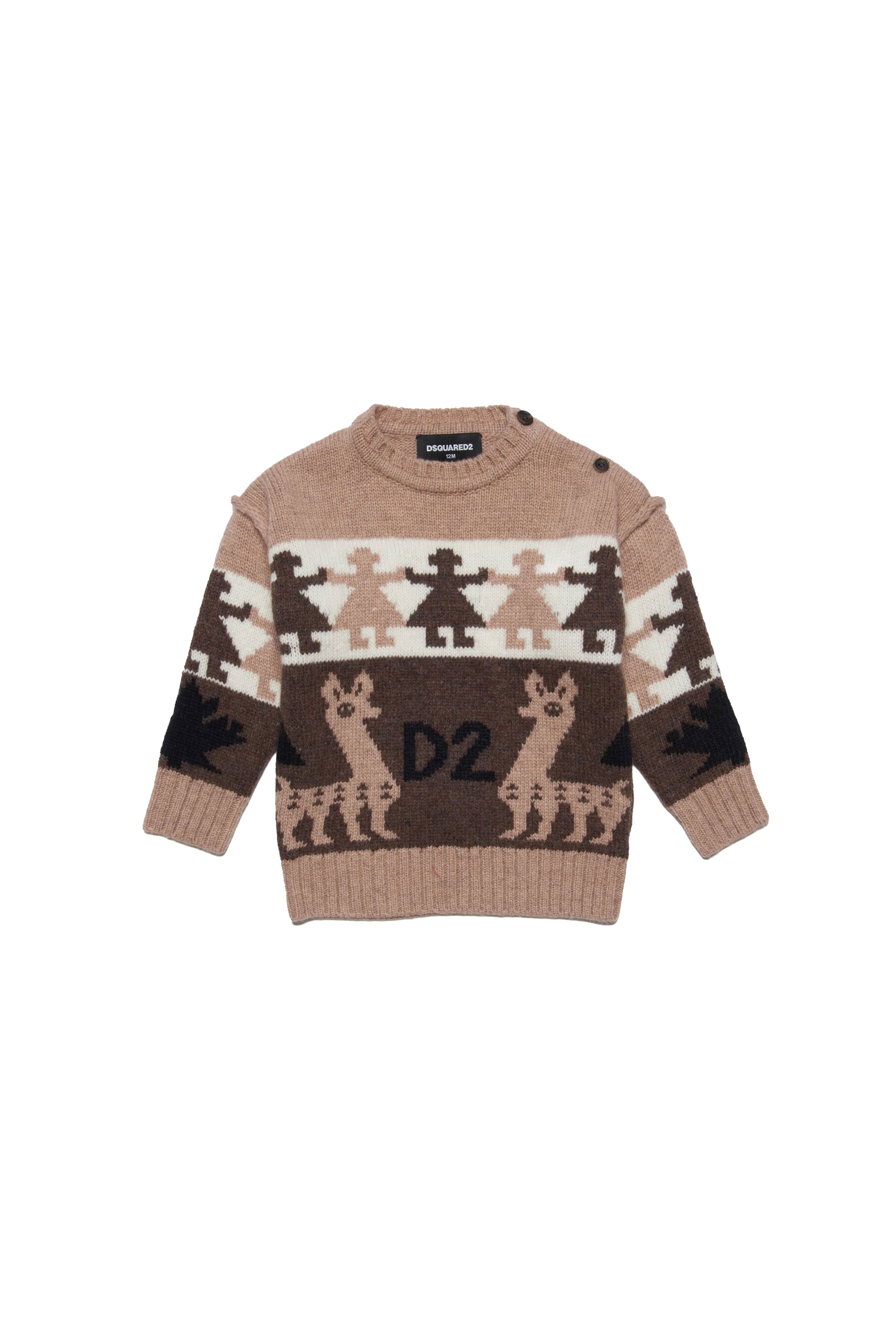 Wool jacquard print jumper - Light Brown