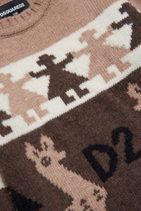Pull à imprimé jacquard en laine - Light Brown