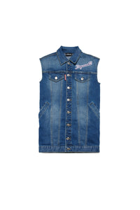 Washed sleeveless denim jacket - Blue Denim