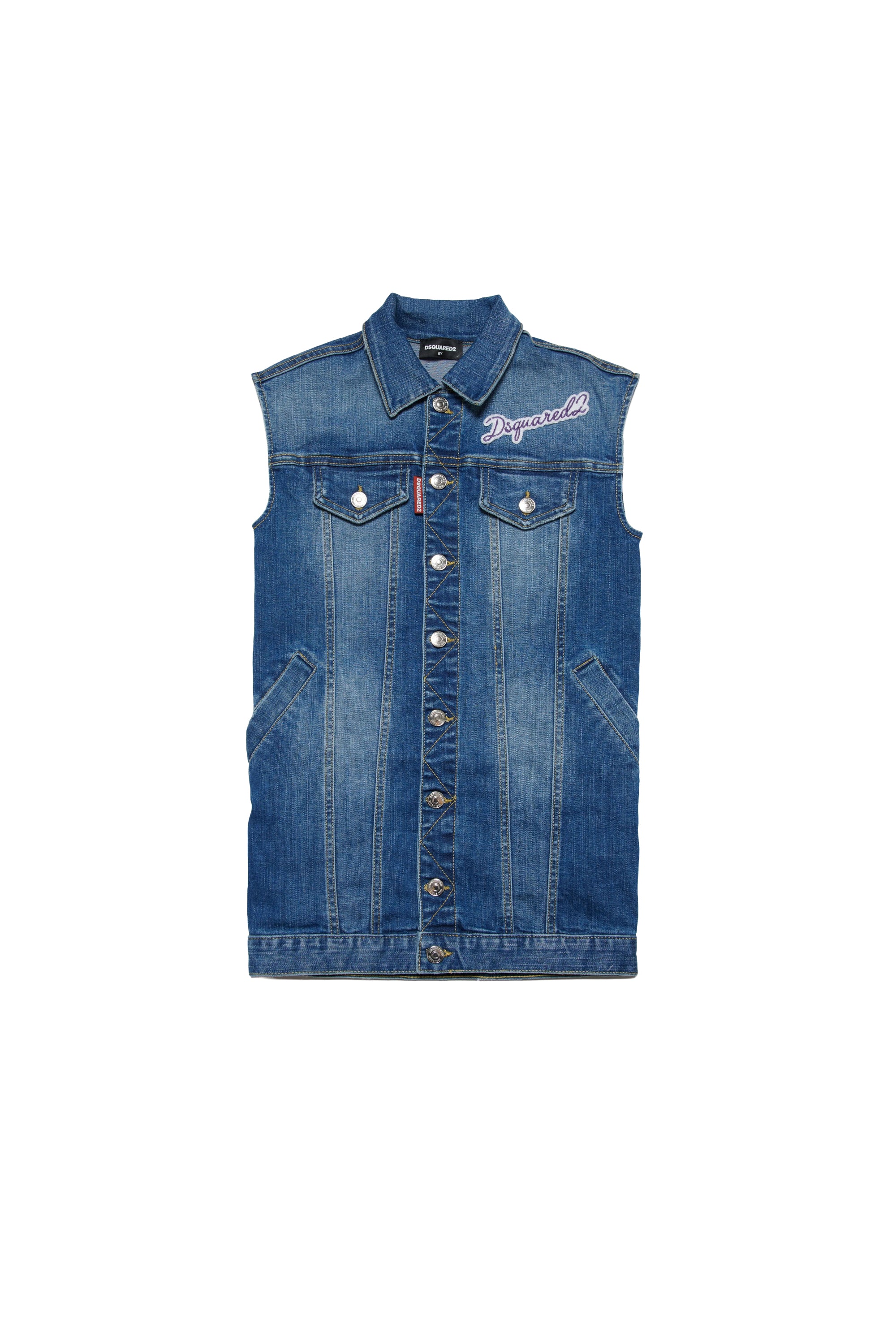 Washed sleeveless denim jacket - Blue Denim