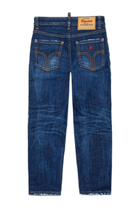 Pantalon droit délavé en denim - Blue Denim