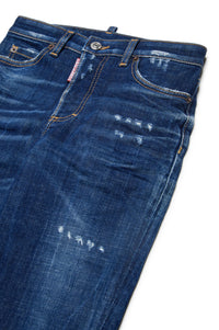 Pantalon droit délavé en denim - Blue Denim