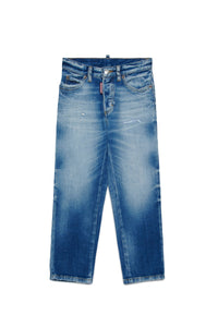 Straight-leg washed denim trousers - Blue Denim