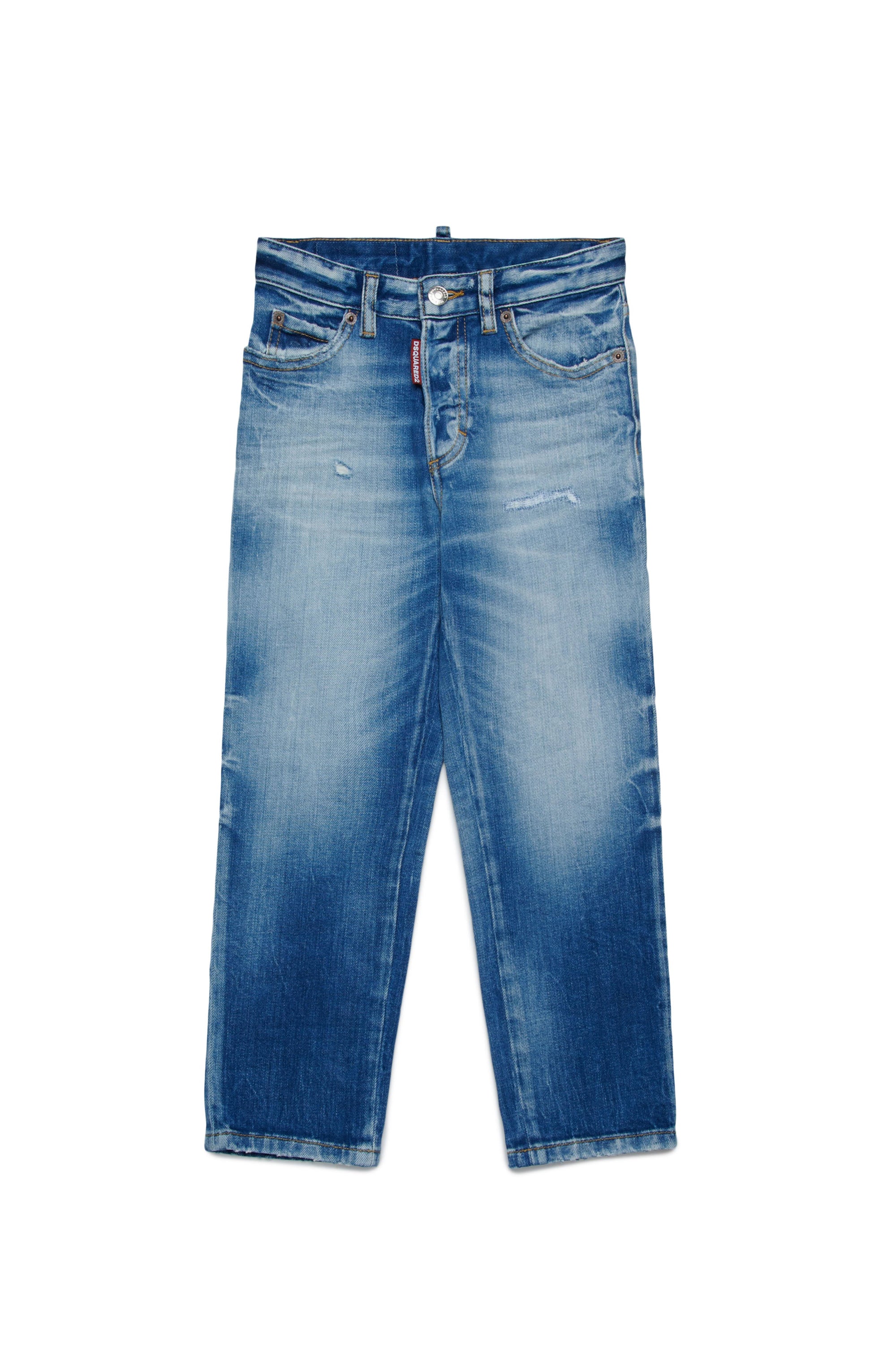 Straight-leg washed denim trousers - Blue Denim