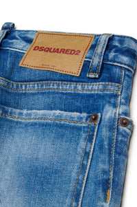 Straight-leg washed denim trousers - Blue Denim