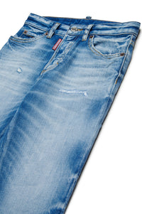 Straight-leg washed denim trousers - Blue Denim