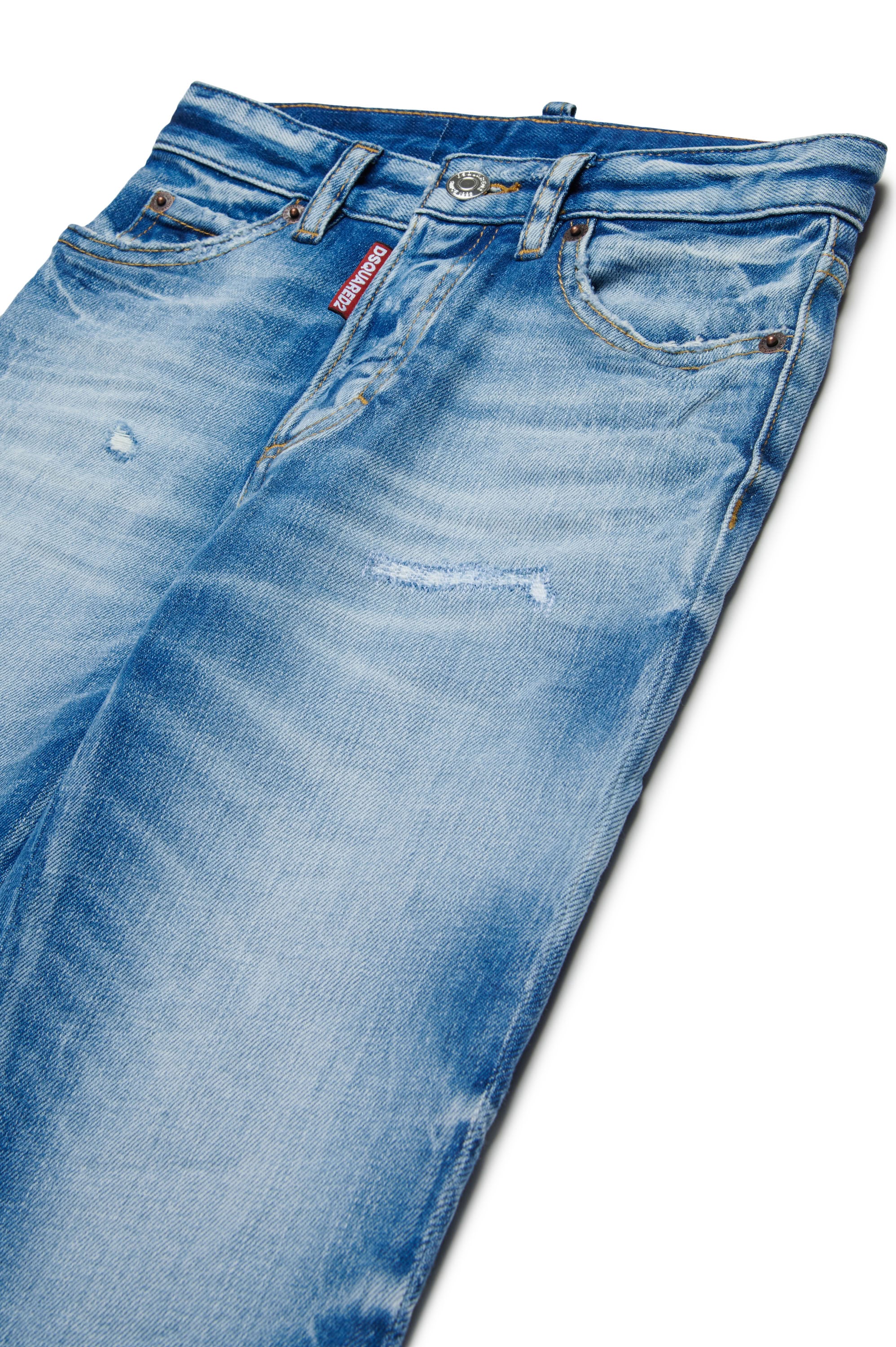 Straight-leg washed denim trousers - Blue Denim