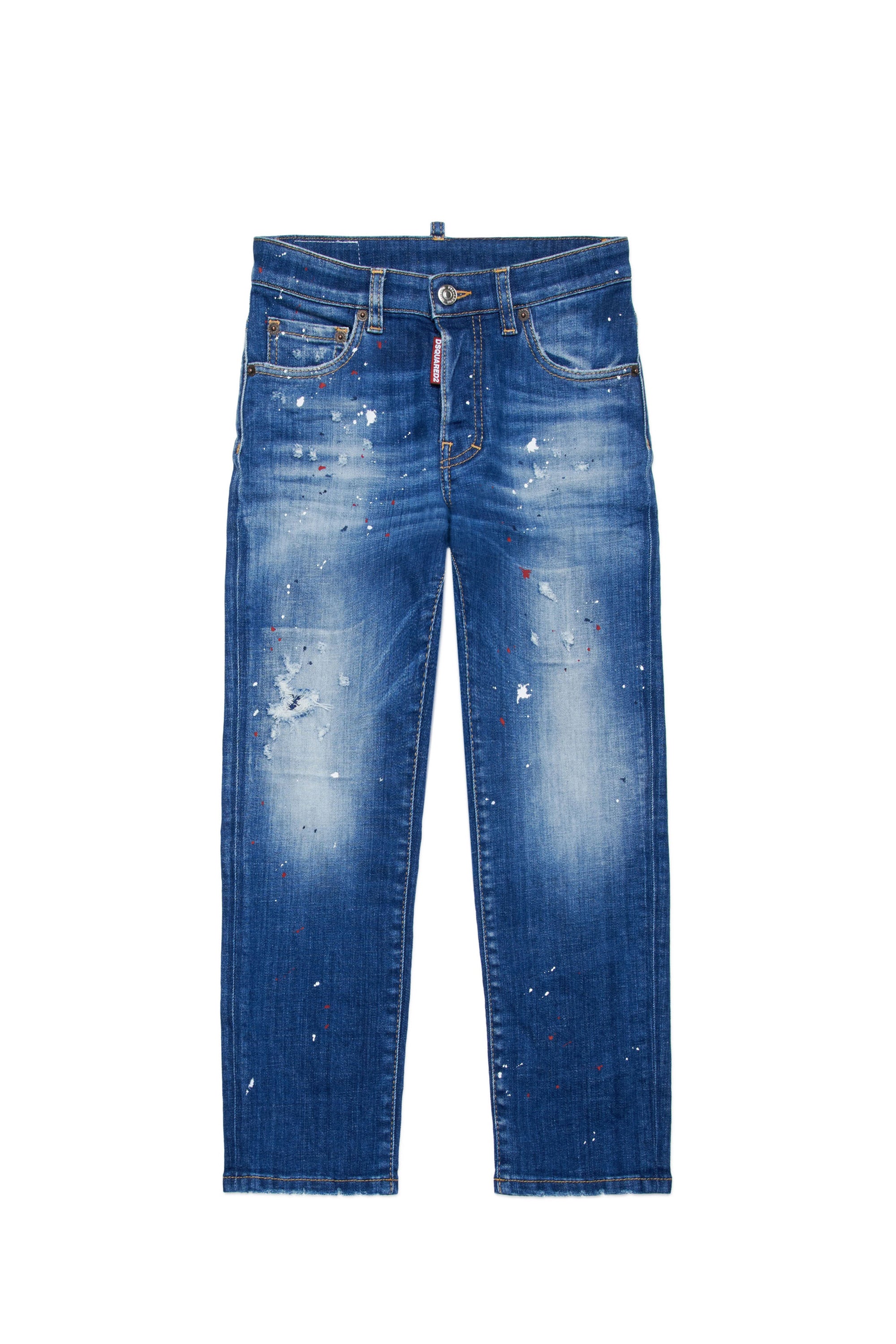 Pantalon droit délavé en denim - Blue Denim