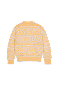 Linen blend jacquard print sweatshirt - Cream Yellow