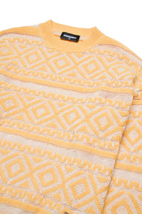 Linen blend jacquard print sweatshirt - Cream Yellow