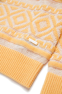 Linen blend jacquard print sweatshirt - Cream Yellow