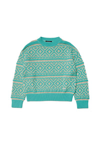 Mixed linen jacquard print sweatshirt - Jade Cream Green