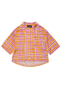 Short-sleeved checked shirt - Cyclamen