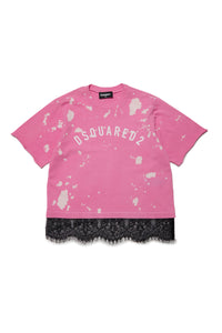 T-shirt délavé avec dentelle - Rosebloom