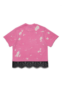 T-shirt délavé avec dentelle - Rosebloom