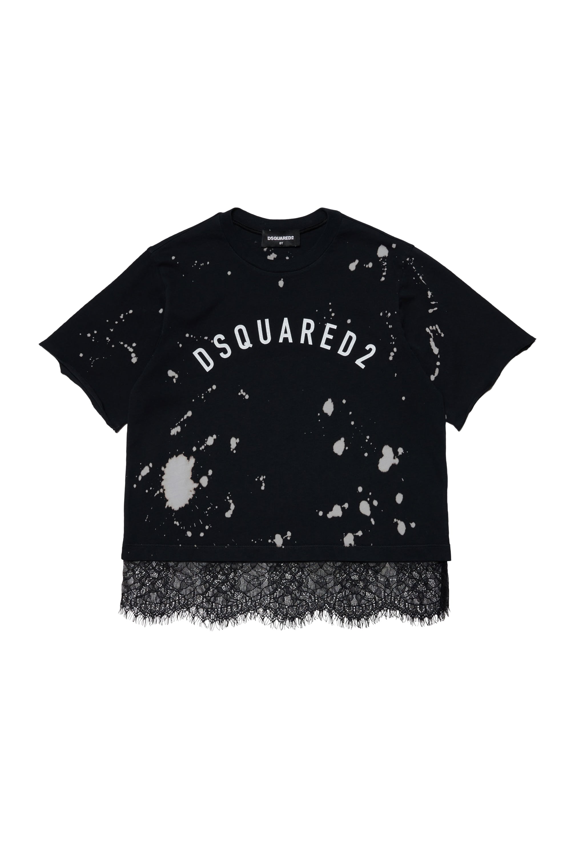 T-shirt délavé avec dentelle - Black