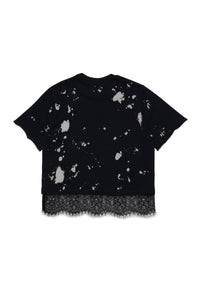 T-shirt délavé avec dentelle - Black
