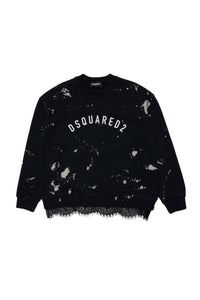 Sweatshirt délavé avec dentelle - Black