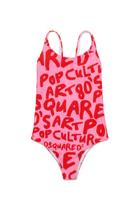 Printed one-piece swimming costume - Sachet Pink