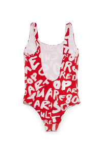 Printed one-piece swimming costume - Tomato Red
